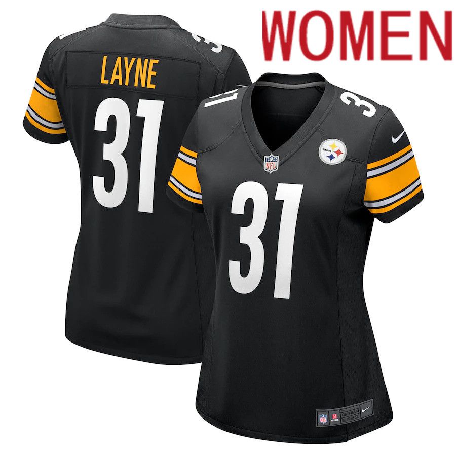 Cheap Women Pittsburgh Steelers 31 Justin Layne Nike Black Game NFL Jersey